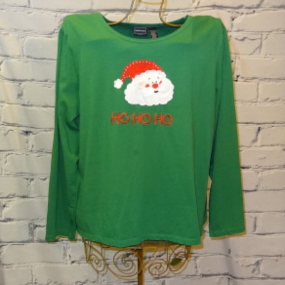 NWOT. Bobbi Brooks Green Long Sleeve Santa Tee Shirt - Picture 1 of 5